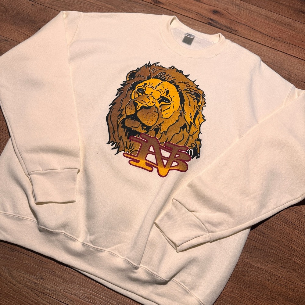 Vintage Fruit of the Loom Cream New Brighton High School Lions Sweatshirt Men XL